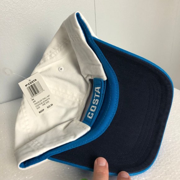 Costa Born On The Water Traveler Twill Fishing Hat Blue White One Size NEW - Picture 6 of 7